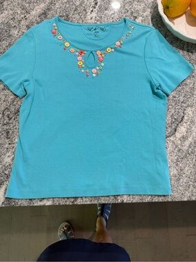 Knitworks Women’s Turquoise Short Sleeve Embellished Tee